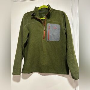 LL Bean Quarter Zip Fleece Jacket Mens M Reg- Green Lightweight Hiking Outdoors.